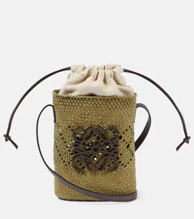 Loewe + Paula's Ibiza Iaraca Appliquéd Leather-trimmed Raffia Shoulder Bag In Green