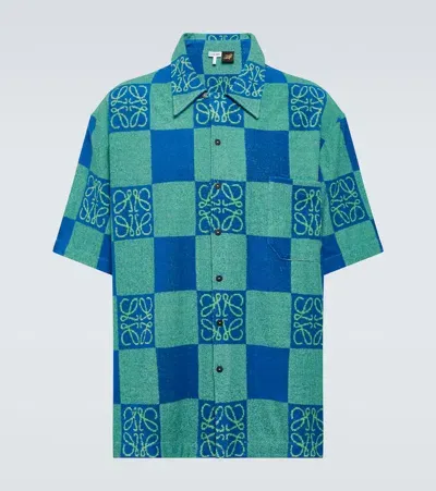 Loewe Paula's Ibiza Camp-collar Cotton-blend Terry-jacquard Shirt In Acid Green