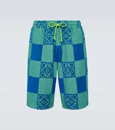 Loewe Paula's Ibiza Cotton-blend Terry-jacquard Drawstring Shorts In Acid Green