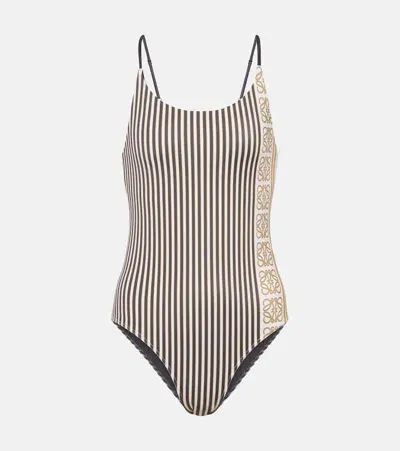 Loewe Striped Anagram Backless One Piece Swimsuit In Light Beige Multi