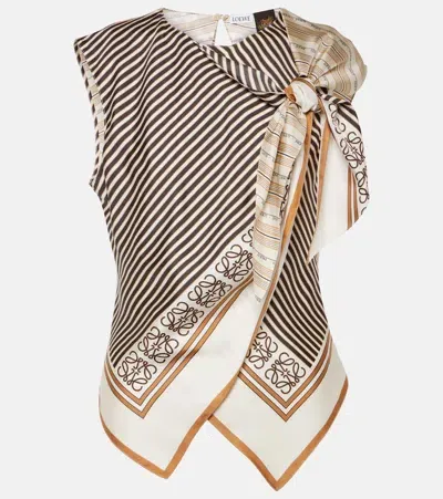 Loewe + Paula's Ibiza Wrap-effect Knotted Printed Silk-twill Blouse In Light Beige Multi