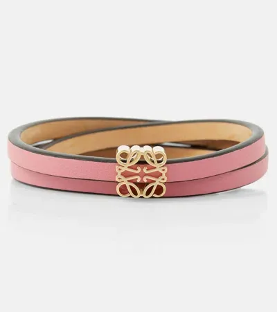 Loewe Paula's Ibiza Twist Anagram Leather Bangle In Pink