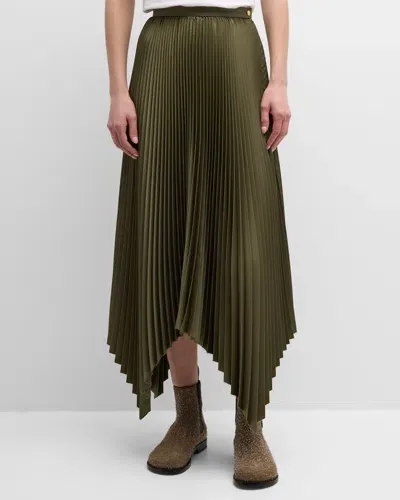 Loewe Pleated Handkerchief-hem Midi Skirt In Military G