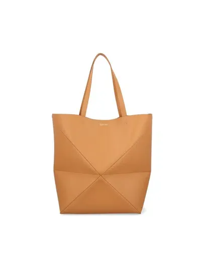 Loewe Puzzle Fold Tote Xl Bag In Shiny Calfskin In Brown