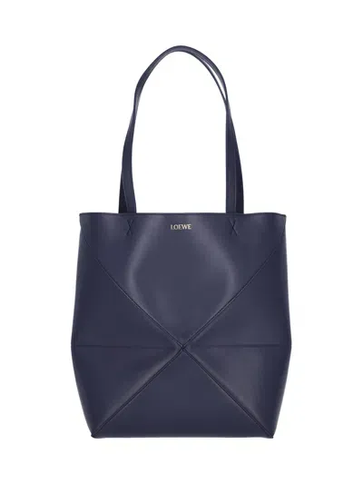 Loewe Puzzle Fold Mini Leather Tote Bag In Black