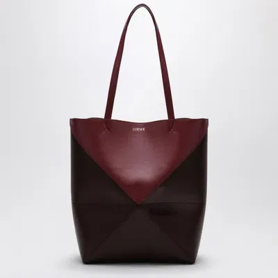 Loewe Crimson & Dark Burgundy Leather Tote With Geometric Design In Red