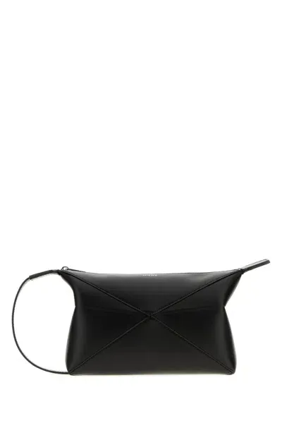 Loewe Puzzle Fold Leather Wash Bag In Black