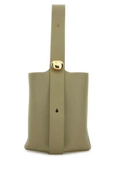 Loewe Sage Green Leather Medium Pebble Bucket Bag In Eucalyptusgreen