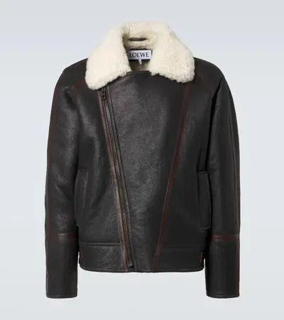 Loewe Shearling-lined Leather Jacket In Black