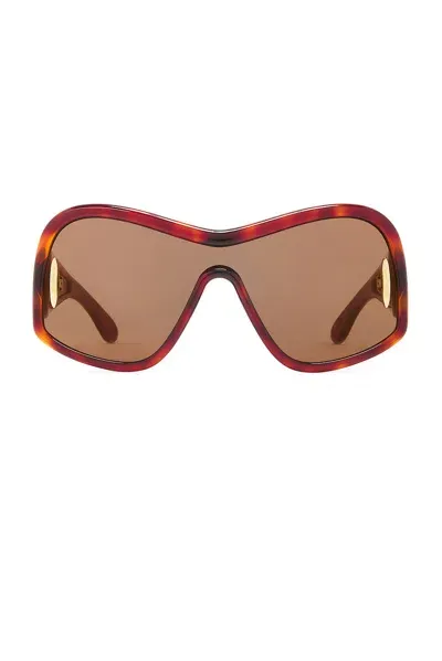 Loewe Shield Sunglasses In Dark Havana & Brown Mirror