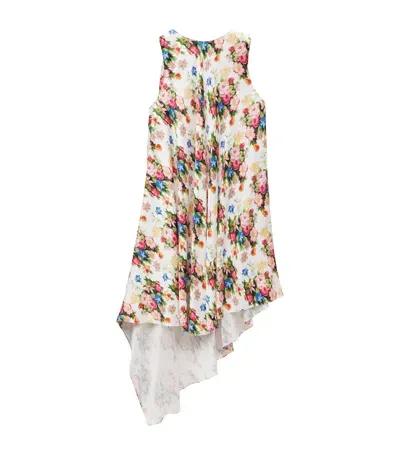 Loewe Silk Floral Asymmetric Midi Dress In Pink