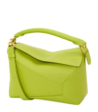 Loewe Small Leather Puzzle Edge Top-handle Bag In Green