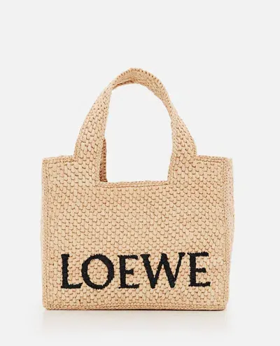 Loewe Logo Embroidered Woven Small Tote Bag In Beige