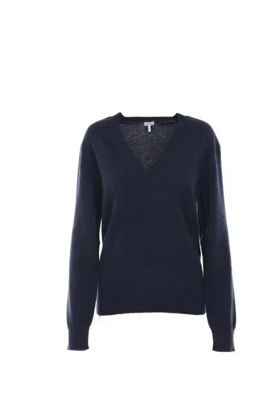 Loewe Anagram-embroidered V-neck Jumper In Blue