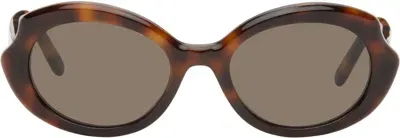 Loewe Tortoiseshell Mini Oval Thin Sunglasses In 52e Dark Havana / Br