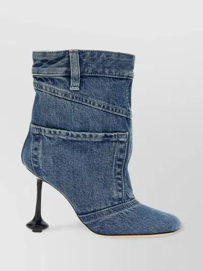 Loewe 'toy' Mid-calf Round Toe Boots With Unique Heel In Washed Denim