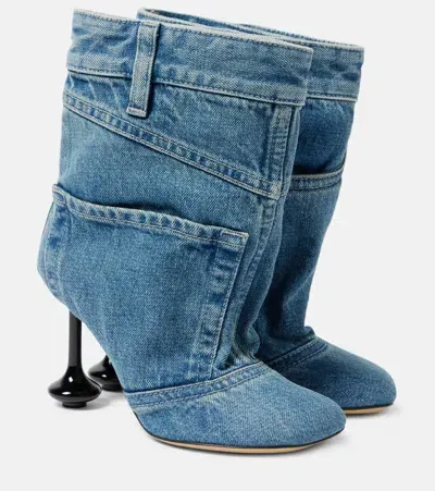 Loewe Toy Panta 90 Denim Ankle Boots In Blue