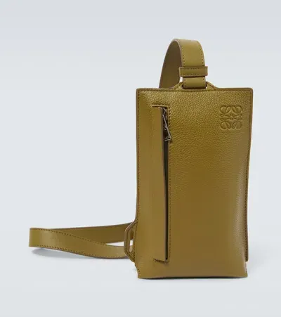 Loewe Vertical T Pocket Leather Crossbody Bag In Metallic