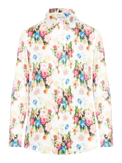 Loewe Women Flower Print Shirt In White