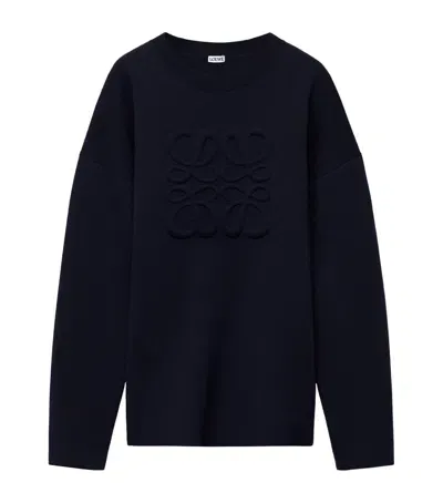 Loewe Wool-blend Anagram Sweater In Navy