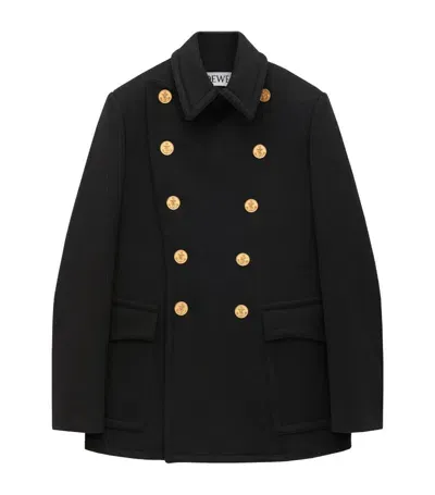 Loewe Wool-cashmere Pea Coat In Black