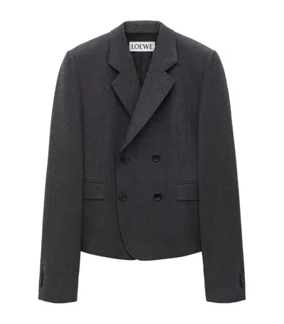 Loewe Wool Twill Double-breasted Blazer In Anthracite Melange