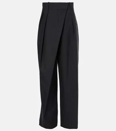 Loewe Wrap Wool Wide-leg Pants In Black