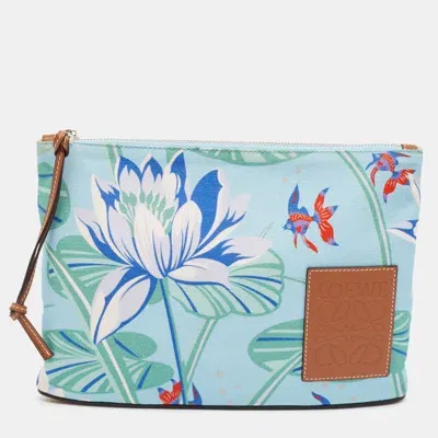 Pre-owned Loewe X Paula Ibiza Blue/multicolor Water Lily Print Canvas Pouch