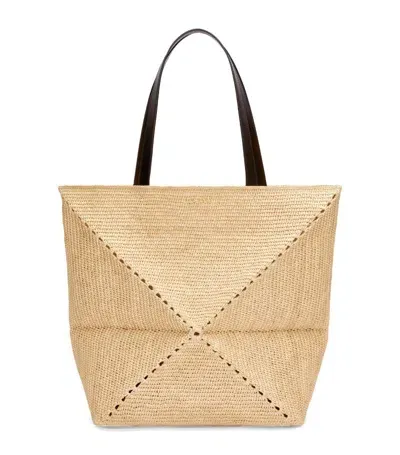 Loewe Paula's Ibiza Puzzle Fold Large Leather-trimmed Raffia Tote Bag In Beige