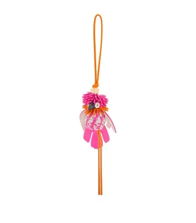 Loewe Bird Leather Bag Charm In Fuchsia Bright Orange