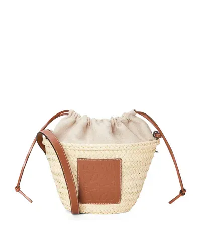 Loewe X Paula's Ibiza Pochette Bag In Raffia With Drawstring Pouch And Leather Strap In Natural Tan