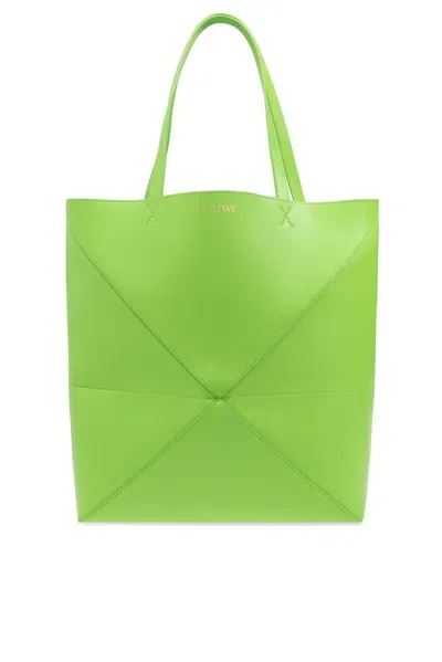 Loewe Xl Puzzle Fold Top Handle Bag In Green