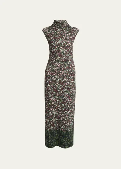 Loewe Yarn-print Jersey Mock-neck Column Dress In Multicolor