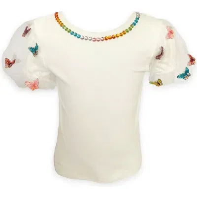 Lola + The Boys Babies'  3-d Rainbow Butterflies Puff T-shirt In White