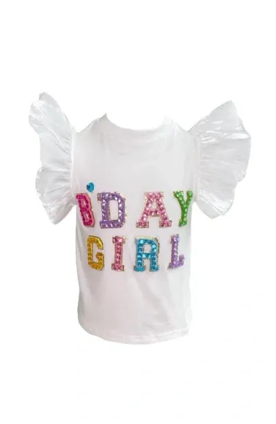 Lola + The Boys Kids'  Birthday Girl Gem Ruffle Shirt In White