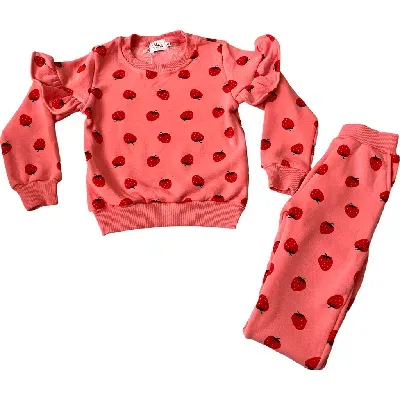 Lola + The Boys Babies'  Strawberry Ruffle Joggers Set In Pink