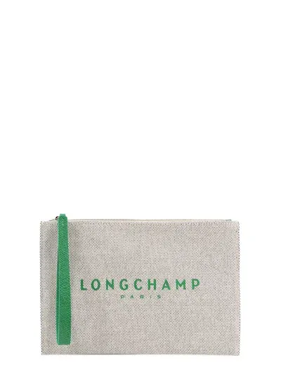 Longchamp Logo Printed Zipped Clutch Bag In Beige