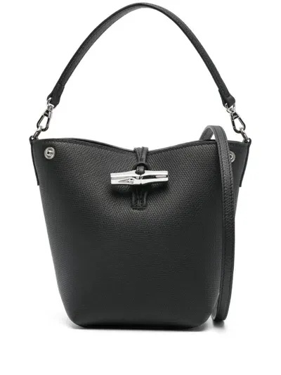 Longchamp Xs Roseau Leather Bucket Bag In Black