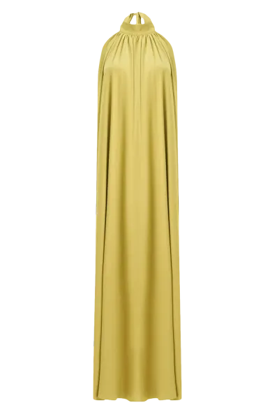 Lora Istanbul Pam Satin Green Halter Maxi Dress