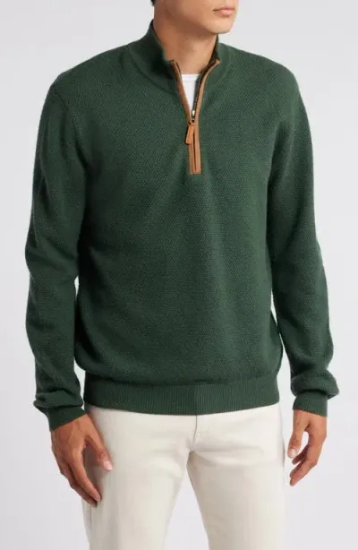 Lorenzo Uomo Merino Wool & Cashmere Bird's Eye Quarter Zip Sweater In Juniper