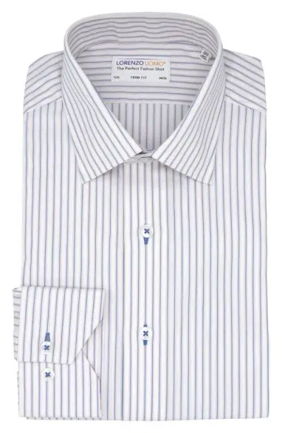 Lorenzo Uomo Trim Fit Stripe Cotton Oxford Cloth Dress Shirt In White/blue/orange