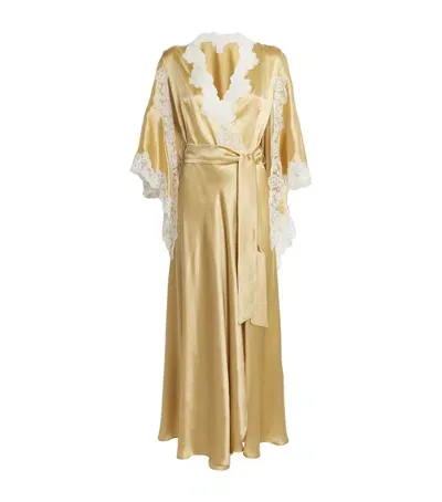 Loretta Caponi Silk-satin Alberta Robe In Beige