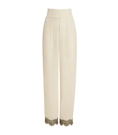 Loretta Caponi Velvet Lace-trim Ada Pyjama Trousers In Ivory