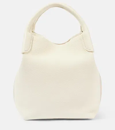 Loro Piana Bale Canvas-trimmed Textured-leather Shoulder Bag In White