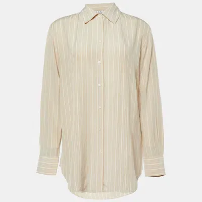 Pre-owned Loro Piana Beige Stripe Print Silk Buttoned-up Shirt M