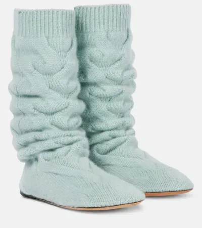 Loro Piana Cocooning Cable-knit Sock Boots In Green