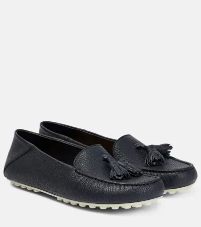 Loro Piana Dot Sole Leather Moccasins In Caviar