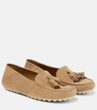 Loro Piana Dot Sole Suede Moccasins In Beige