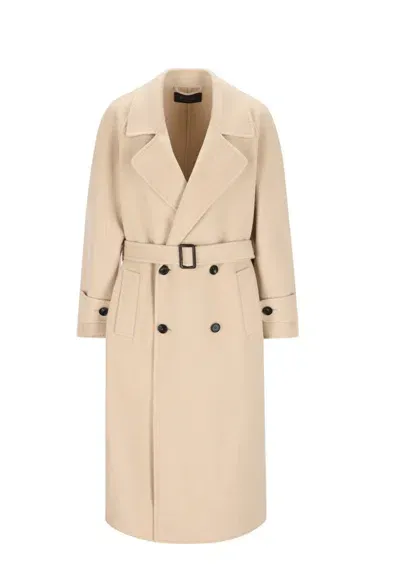 Loro Piana Double Breasted Belted Coat In Beige