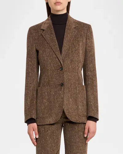 Loro Piana Eleanor Paillette Tweed Corduroy Single-breasted Jacket In Brown